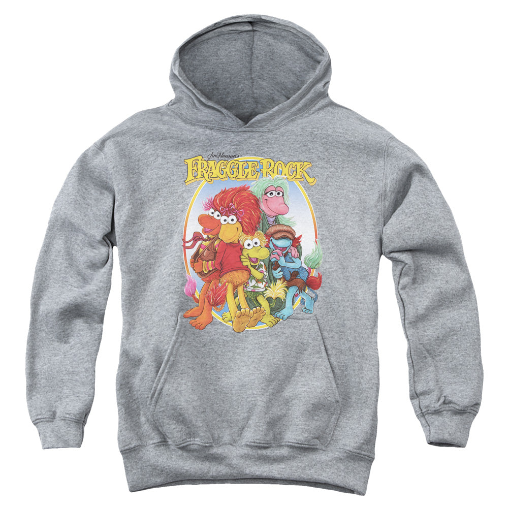 AN OFFCIALLY LICENSED FRAGGLE ROCK GROUP HUG YOUTH HOODIE ATHLETIC HEATHER