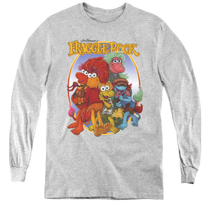 AN OFFCIALLY LICENSED FRAGGLE ROCK GROUP HUG YOUTH LONG SLEEVE T-SHIRT ATHLETIC HEATHER