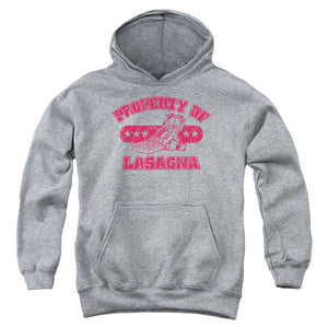 AN OFFCIALLY LICENSED GARFIELD PROPERTY OF LASAGNA YOUTH HOODIE ATHLETIC HEATHER