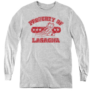 AN OFFCIALLY LICENSED GARFIELD PROPERTY OF LASAGNA YOUTH LONG SLEEVE T-SHIRT ATHLETIC HEATHER