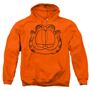 AN OFFCIALLY LICENSED GARFIELD SMIRKING DISTRESSED ADULT UNISEX PULLOVER HOODIE ORANGE