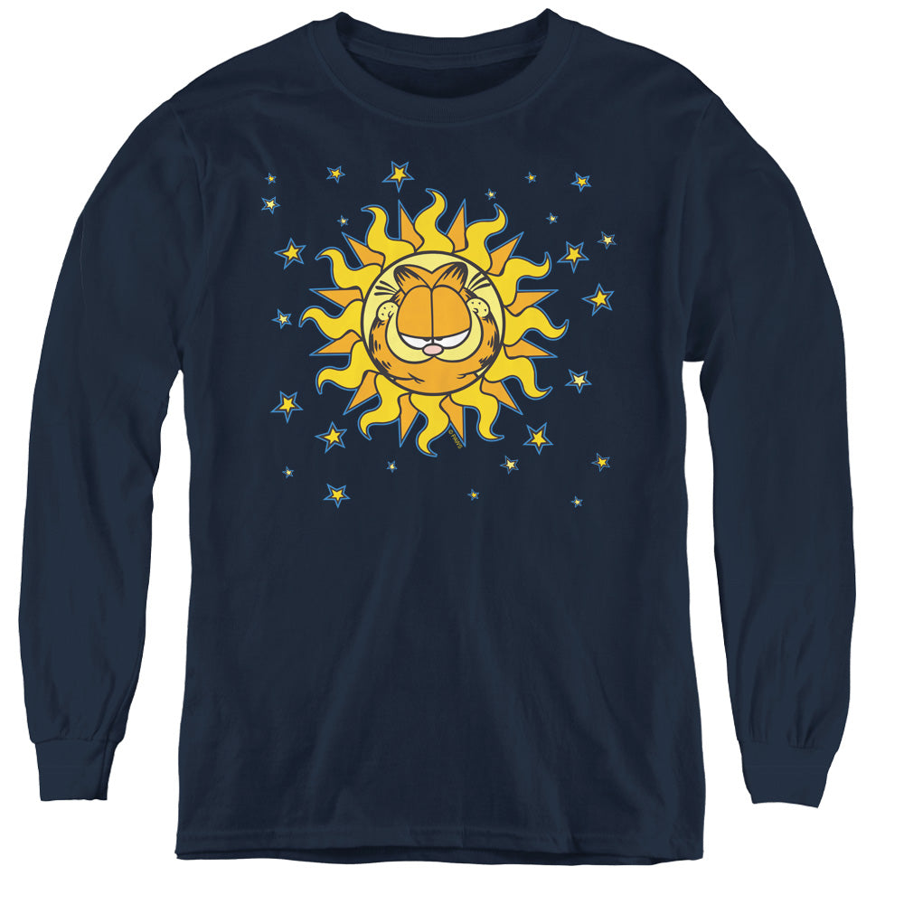 AN OFFCIALLY LICENSED GARFIELD CELESTIAL YOUTH LONG SLEEVE T-SHIRT NAVY