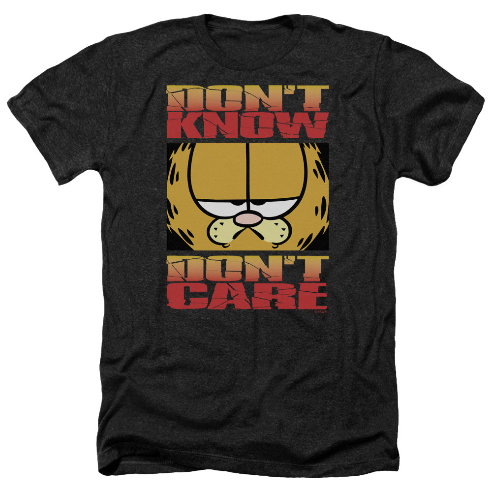 AN OFFCIALLY LICENSED GARFIELD DONT KNOW DONT CARE MEN'S HEATHER T-SHIRT CHARCOAL