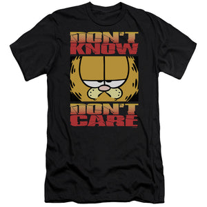 AN OFFCIALLY LICENSED GARFIELD DONT KNOW DONT CARE MEN'S PREMIUM SLIM FIT T-SHIRT BLACK
