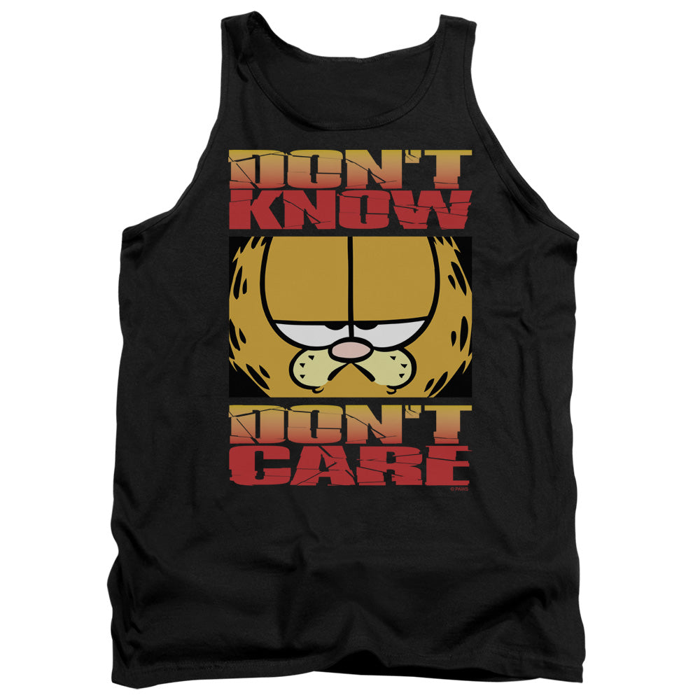 AN OFFCIALLY LICENSED GARFIELD DONT KNOW DONT CARE ADULT UNISEX TANK TOP BLACK