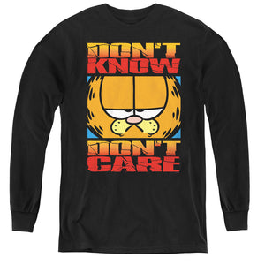 AN OFFCIALLY LICENSED GARFIELD DONT KNOW DONT CARE YOUTH LONG SLEEVE T-SHIRT BLACK