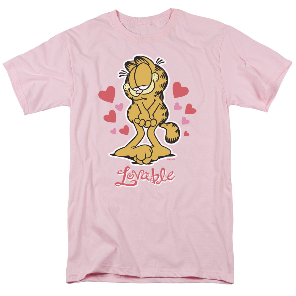 AN OFFCIALLY LICENSED GARFIELD LOVABLE MEN'S REGULAR FIT T-SHIRT PINK