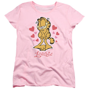 AN OFFCIALLY LICENSED GARFIELD LOVABLE WOMEN'S REGULAR FIT T-SHIRT PINK