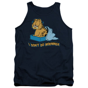 AN OFFCIALLY LICENSED GARFIELD I DONT DO MORNINGS ADULT UNISEX TANK TOP NAVY
