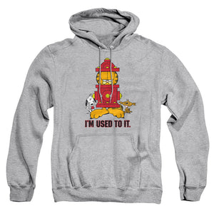 AN OFFCIALLY LICENSED GARFIELD IM USED TO IT ADULT UNISEX PULLOVER HOODIE ATHLETIC HEATHER