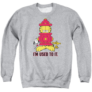 AN OFFCIALLY LICENSED GARFIELD IM USED TO IT ADULT UNISEX CREWNECK SWEATSHIRT ATHLETIC HEATHER
