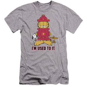 AN OFFCIALLY LICENSED GARFIELD IM USED TO IT MEN'S PREMIUM SLIM FIT T-SHIRT ATHLETIC HEATHER