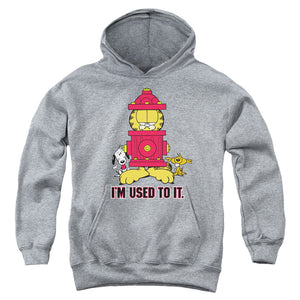 AN OFFCIALLY LICENSED GARFIELD IM USED TO IT YOUTH HOODIE ATHLETIC HEATHER