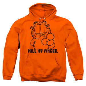 AN OFFCIALLY LICENSED GARFIELD PULL MY FINGER ADULT UNISEX PULLOVER HOODIE ORANGE