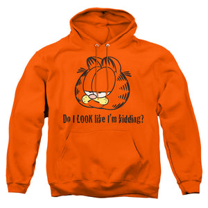 AN OFFCIALLY LICENSED GARFIELD DO I LOOK LIKE IM KIDDING ADULT UNISEX PULLOVER HOODIE ORANGE