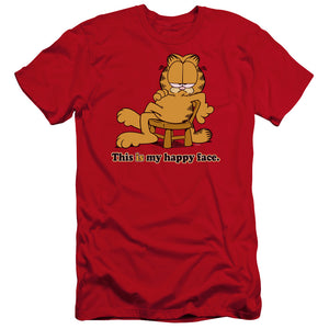 AN OFFCIALLY LICENSED GARFIELD HAPPY FACE MEN'S PREMIUM SLIM FIT T-SHIRT RED