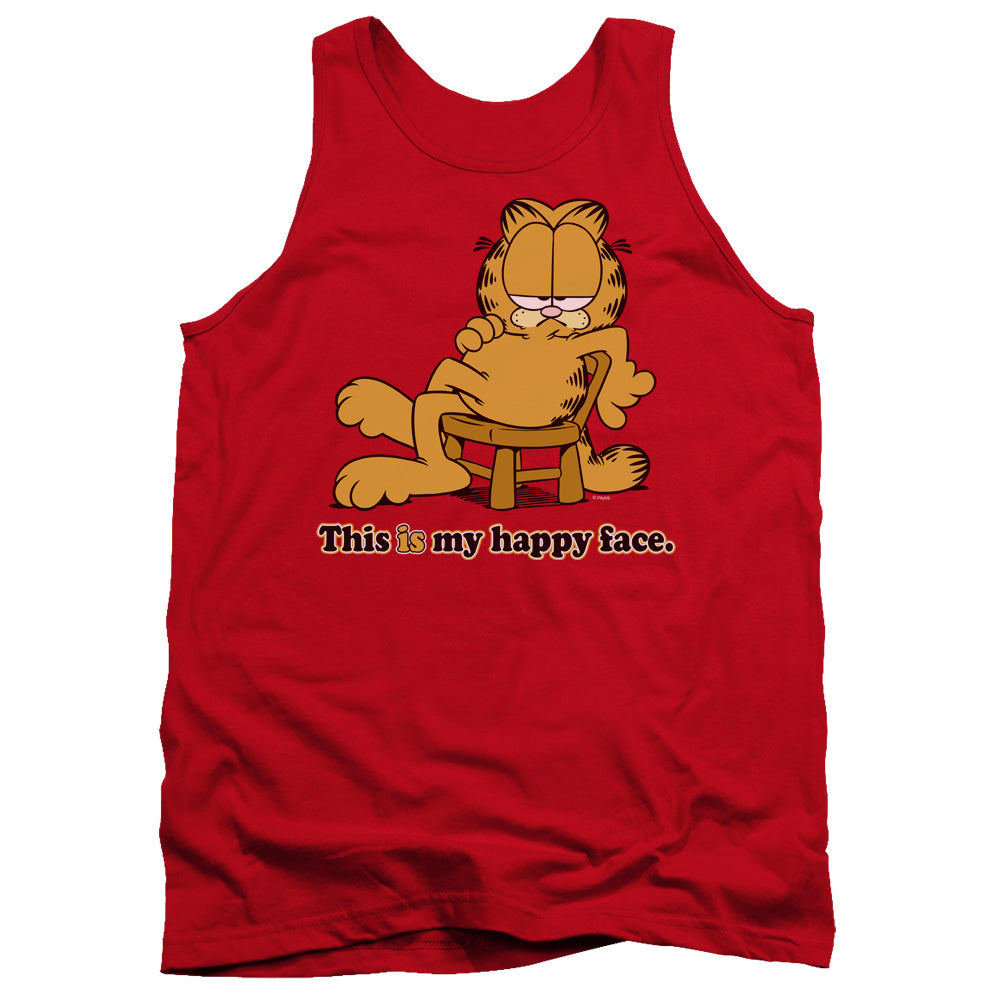 AN OFFCIALLY LICENSED GARFIELD HAPPY FACE ADULT UNISEX TANK TOP RED