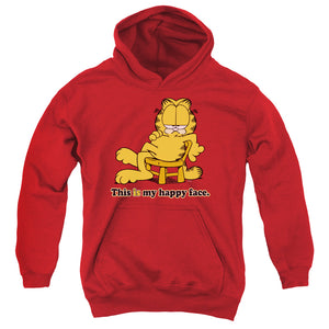 AN OFFCIALLY LICENSED GARFIELD HAPPY FACE YOUTH HOODIE RED