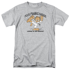AN OFFCIALLY LICENSED GARFIELD FOOT FUNGUS KARATE MEN'S REGULAR FIT T-SHIRT ATHLETIC HEATHER