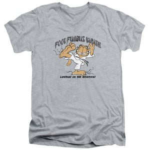 AN OFFCIALLY LICENSED GARFIELD FOOT FUNGUS KARATE MEN'S V-NECK T-SHIRT ATHLETIC HEATHER