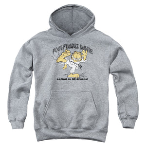 AN OFFCIALLY LICENSED GARFIELD FOOT FUNGUS KARATE YOUTH HOODIE ATHLETIC HEATHER