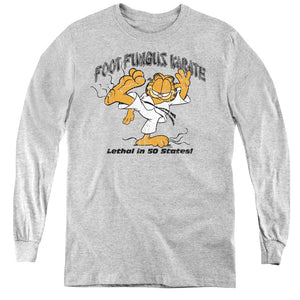 AN OFFCIALLY LICENSED GARFIELD FOOT FUNGUS KARATE YOUTH LONG SLEEVE T-SHIRT ATHLETIC HEATHER