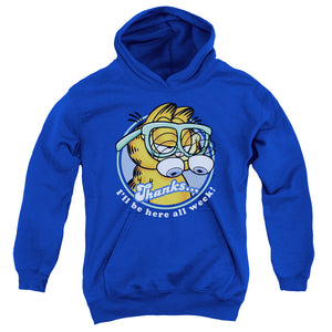AN OFFCIALLY LICENSED GARFIELD PERFORMING YOUTH HOODIE ROYAL