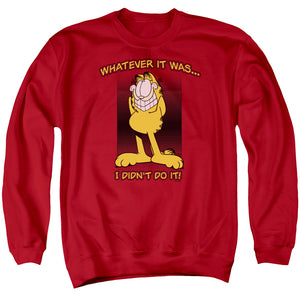 AN OFFCIALLY LICENSED GARFIELD I DIDNT DO IT ADULT UNISEX CREWNECK SWEATSHIRT RED