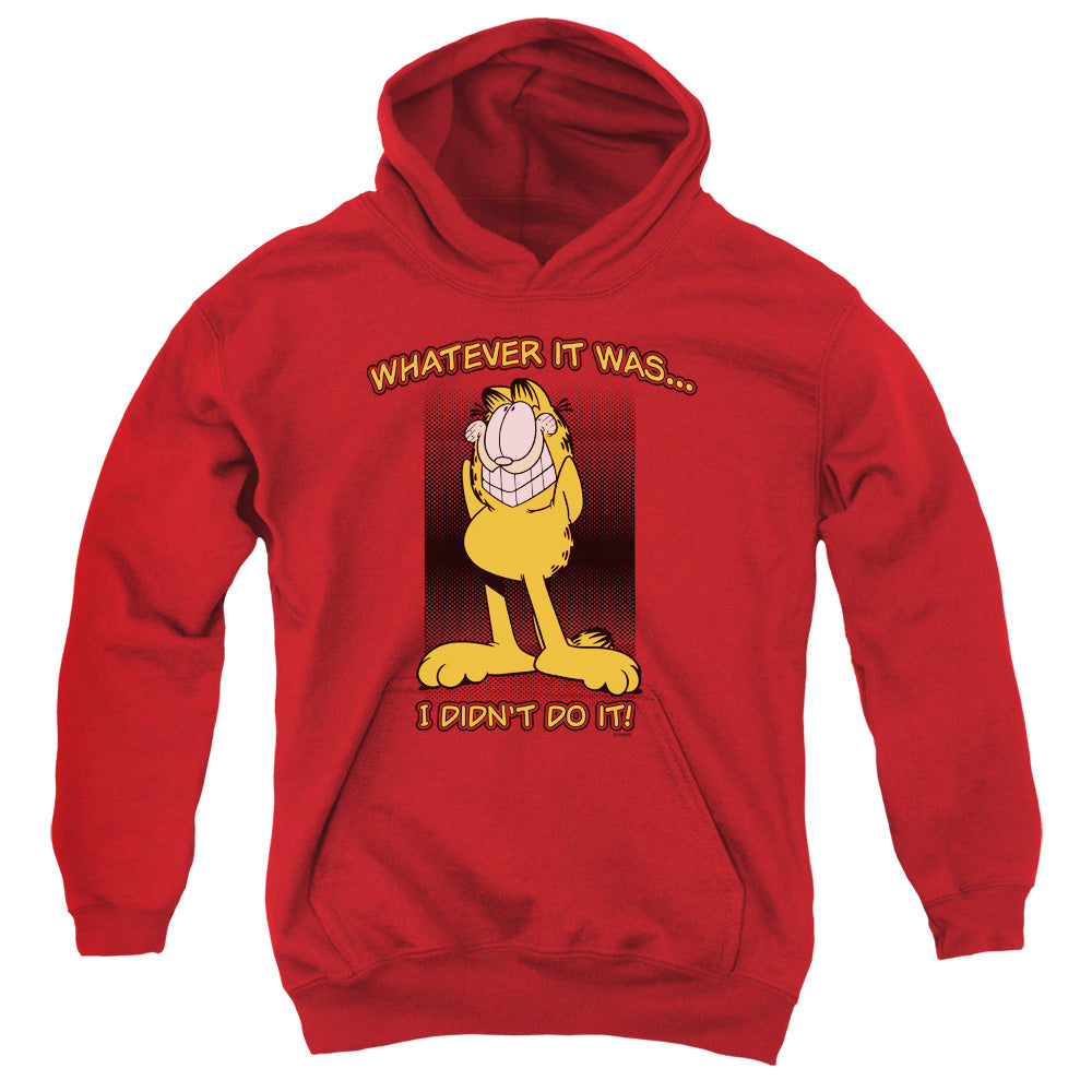 AN OFFCIALLY LICENSED GARFIELD I DIDNT DO IT YOUTH HOODIE RED