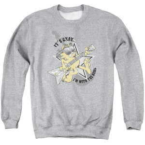AN OFFCIALLY LICENSED GARFIELD IM WITH THE BAND ADULT UNISEX CREWNECK SWEATSHIRT ATHLETIC HEATHER