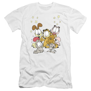 AN OFFCIALLY LICENSED GARFIELD FRIENDS ARE BEST MEN'S PREMIUM SLIM FIT T-SHIRT WHITE
