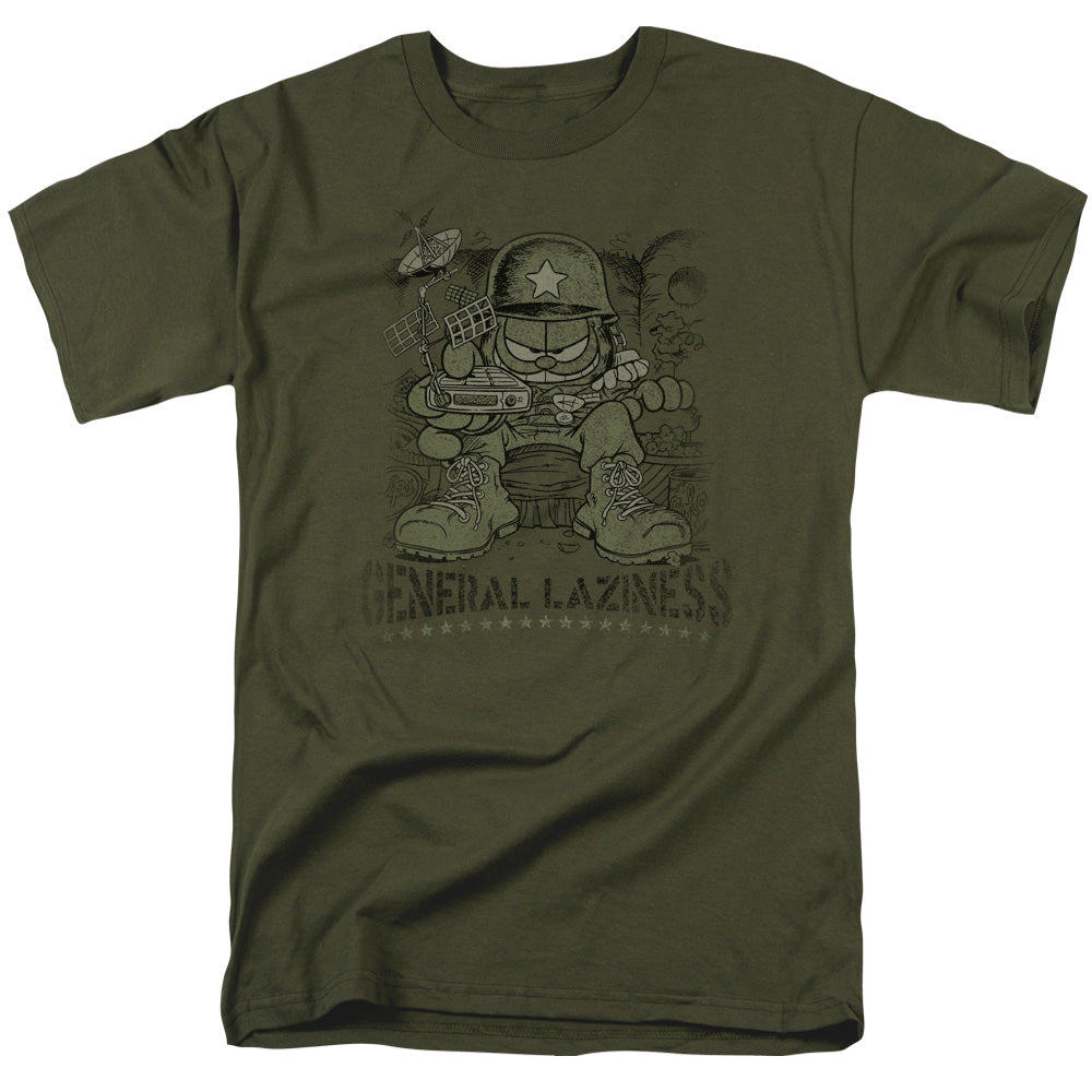AN OFFCIALLY LICENSED GARFIELD GENERAL LAZINESS MEN'S REGULAR FIT T-SHIRT MILITARY GREEN