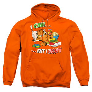 AN OFFCIALLY LICENSED GARFIELD I CAN... ADULT UNISEX PULLOVER HOODIE ORANGE