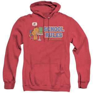 AN OFFCIALLY LICENSED GARFIELD SCHOOL RULES ADULT UNISEX HEATHER PULLOVER HOODIE RED