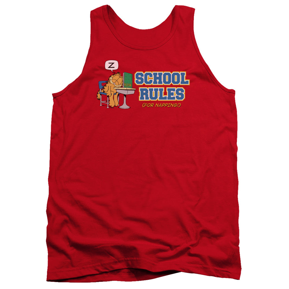 AN OFFCIALLY LICENSED GARFIELD SCHOOL RULES ADULT UNISEX TANK TOP RED