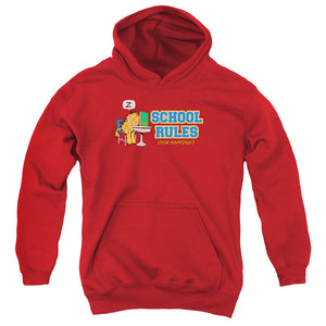 AN OFFCIALLY LICENSED GARFIELD SCHOOL RULES YOUTH HOODIE RED