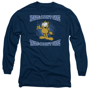 AN OFFCIALLY LICENSED GARFIELD HEADS OR TAILS MEN'S LONG SLEEVE T-SHIRT NAVY