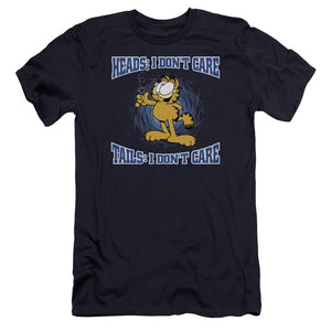 AN OFFCIALLY LICENSED GARFIELD HEADS OR TAILS MEN'S PREMIUM SLIM FIT T-SHIRT NAVY