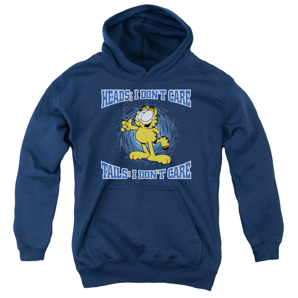 AN OFFCIALLY LICENSED GARFIELD HEADS OR TAILS YOUTH HOODIE NAVY