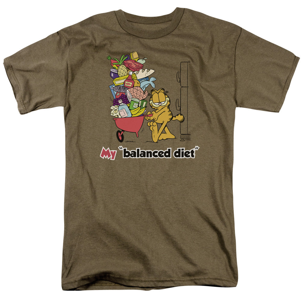AN OFFCIALLY LICENSED GARFIELD BALANCED DIET MEN'S REGULAR FIT T-SHIRT SAFARI GREEN