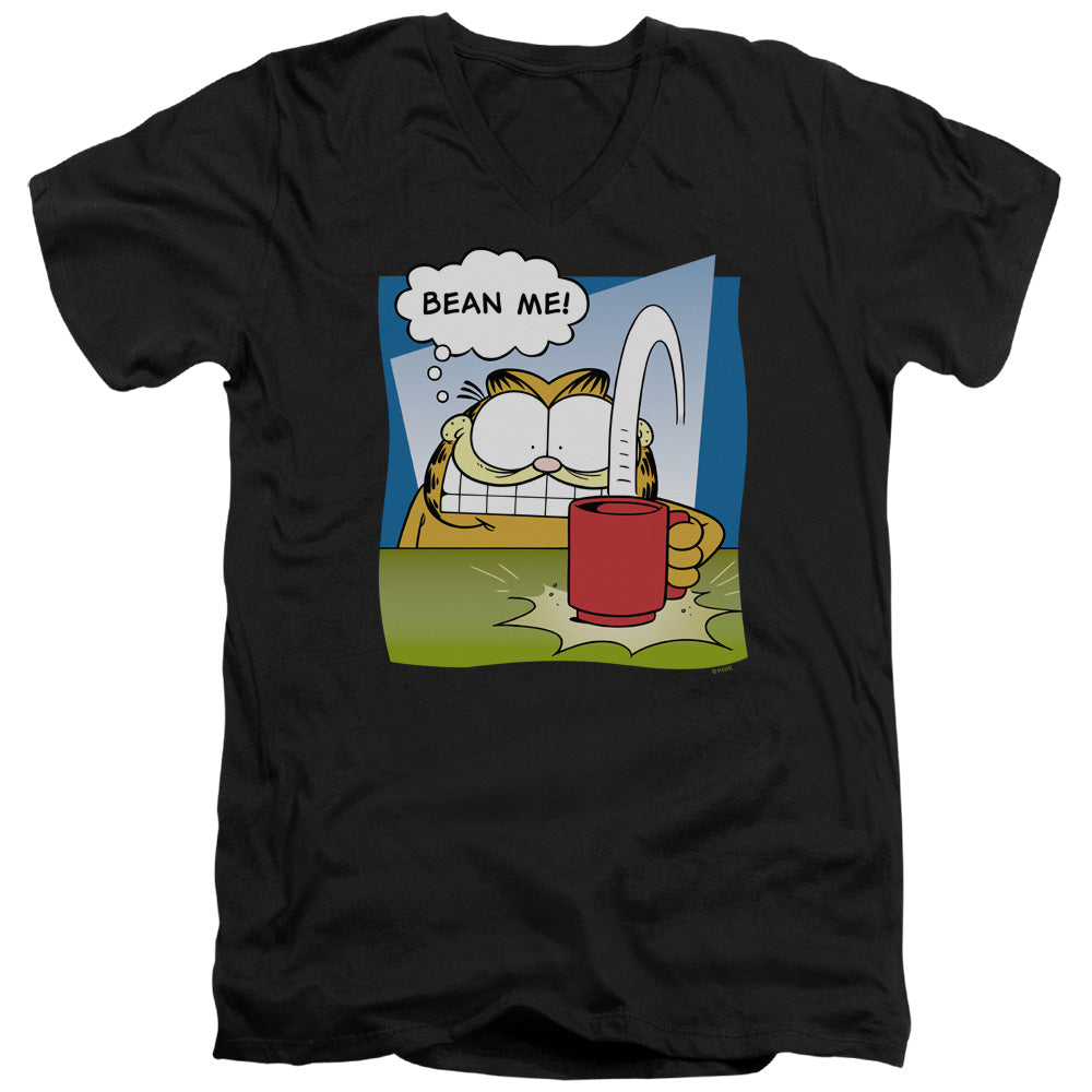 AN OFFCIALLY LICENSED GARFIELD BEAN ME MEN'S V-NECK T-SHIRT BLACK