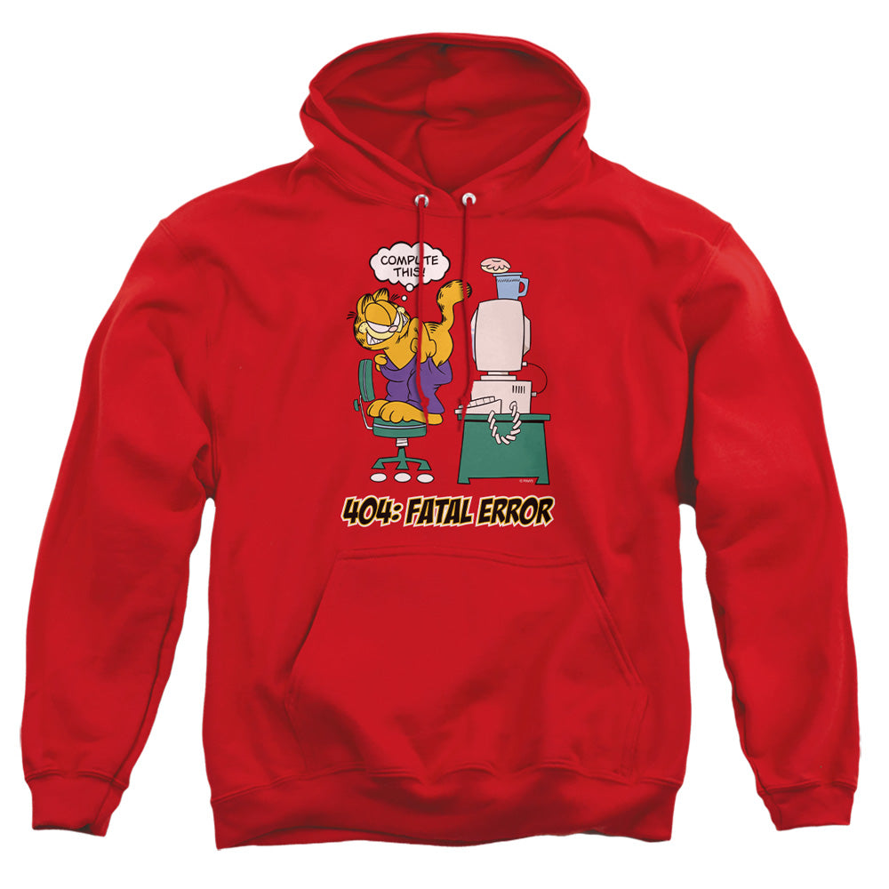 AN OFFCIALLY LICENSED GARFIELD COMPUTE THIS ADULT UNISEX PULLOVER HOODIE RED