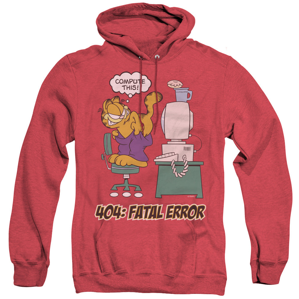 AN OFFCIALLY LICENSED GARFIELD COMPUTE THIS ADULT UNISEX HEATHER PULLOVER HOODIE RED