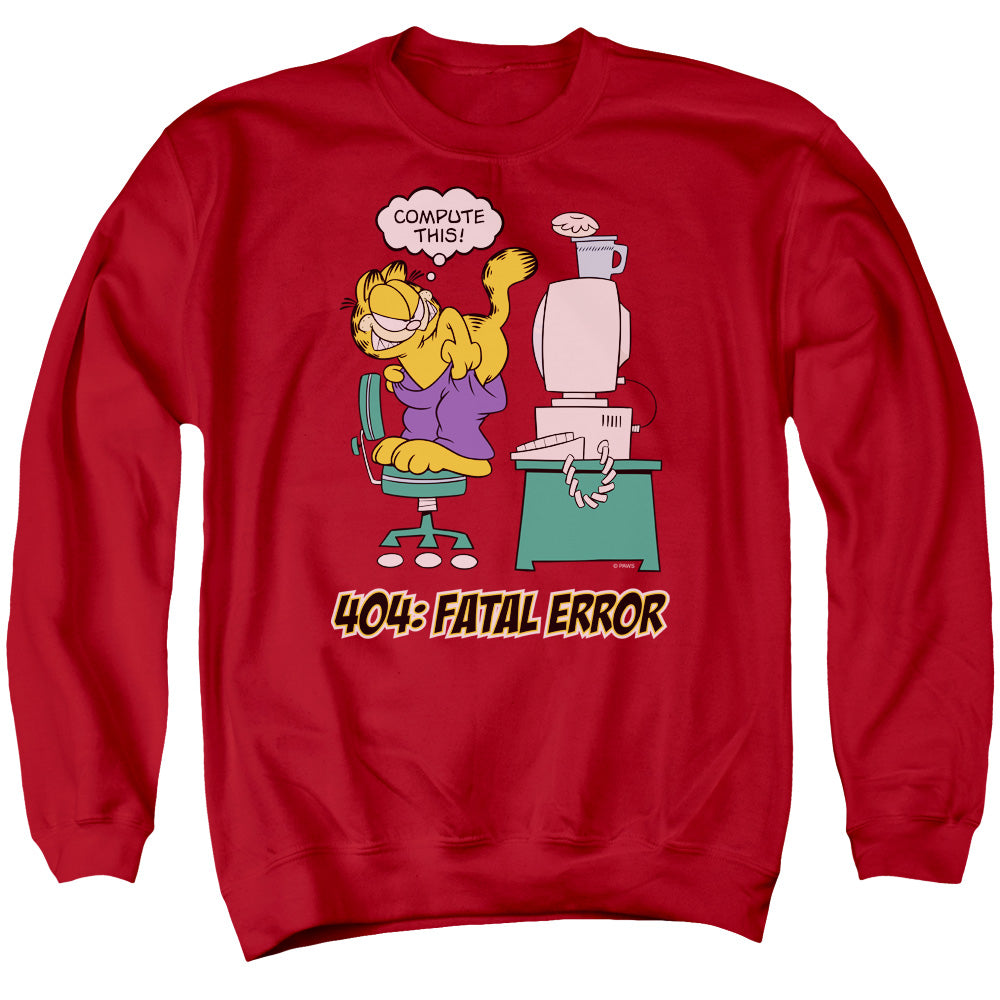 AN OFFCIALLY LICENSED GARFIELD COMPUTE THIS ADULT UNISEX CREWNECK SWEATSHIRT RED