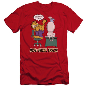 AN OFFCIALLY LICENSED GARFIELD COMPUTE THIS MEN'S PREMIUM SLIM FIT T-SHIRT RED