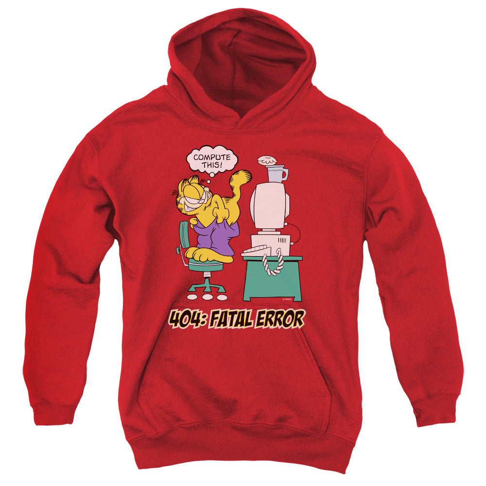 AN OFFCIALLY LICENSED GARFIELD COMPUTE THIS YOUTH HOODIE RED