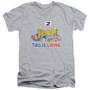 AN OFFCIALLY LICENSED GARFIELD THIS IS LIVING MEN'S V-NECK T-SHIRT ATHLETIC HEATHER