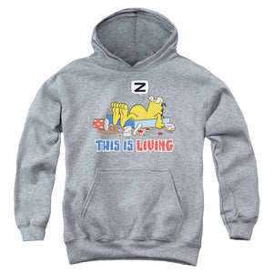 AN OFFCIALLY LICENSED GARFIELD THIS IS LIVING YOUTH HOODIE ATHLETIC HEATHER