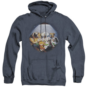 AN OFFCIALLY LICENSED GARFIELD PLAYING WITH THE BIG DOGS ADULT UNISEX HEATHER PULLOVER HOODIE NAVY