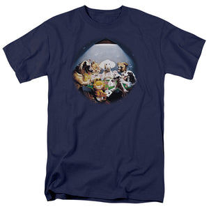 AN OFFCIALLY LICENSED GARFIELD PLAYING WITH THE BIG DOGS MEN'S REGULAR FIT T-SHIRT NAVY